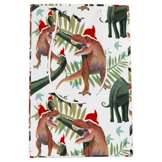 Dinosaur Kerstmis Medium Cadeauzakje (Voorkant)