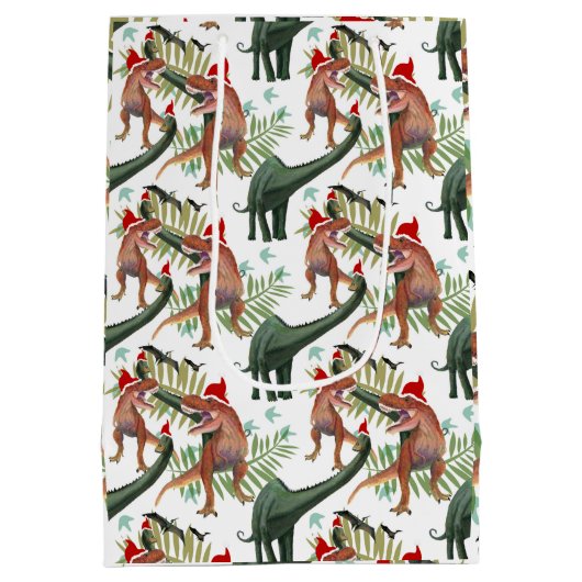 Dinosaur Kerstmis Medium Cadeauzakje (Achterkant)