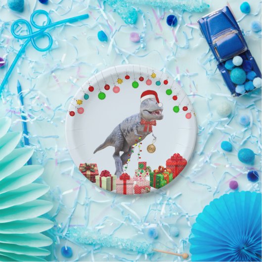 Dinosaur Kerstmis Papieren Bordje (Feest)