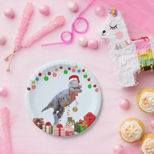 Dinosaur Kerstmis Papieren Bordje (Feest)