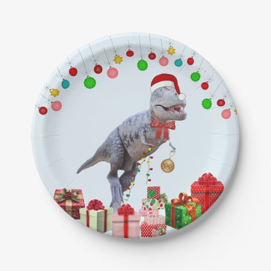 Dinosaur Kerstmis Papieren Bordje (Voorkant)