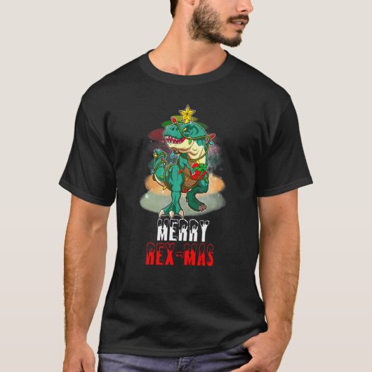 Dinosaur Kerstmis Pyajama Merry Rex Mas Merry Rex T-shirt (Voorkant)