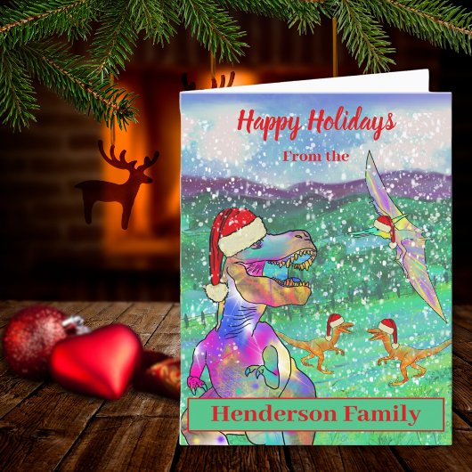Dinosaur Kerstmis T Rex Santa Persoonlijk Feestdagen Kaart