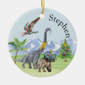 Dinosaur Kerstmis Triceratops Jurassic Kerstmis Keramisch Ornament (Voorkant)