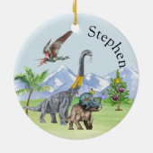 Dinosaur Kerstmis Triceratops Jurassic Kerstmis Keramisch Ornament (Achterkant)
