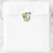 Dinosaur Kerstmis Unicorn Winter T-Rex Dino Class Ronde Sticker (Tas)