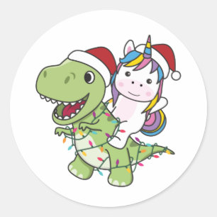 Dinosaur Kerstmis Unicorn Winter T-Rex Dino Class Ronde Sticker
