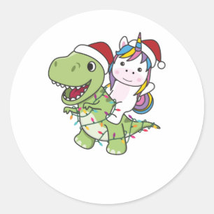 Dinosaur Kerstmis Unicorn Winter T-Rex Dino Ronde Sticker