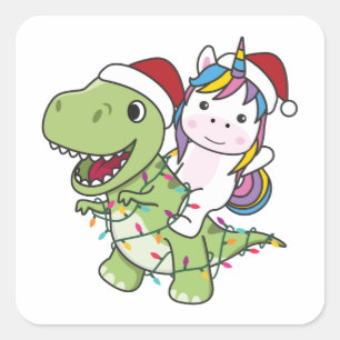 Dinosaur Kerstmis Unicorn Winter T-Rex Dino Squar Vierkante Sticker