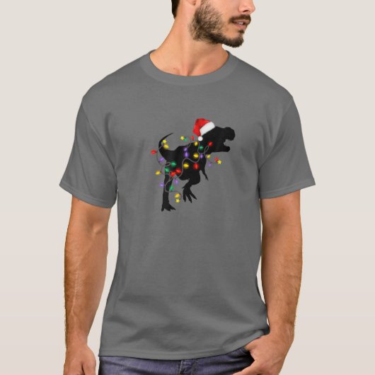 Dinosaur-kerstpyjama familie T Rex-mas Light T-shirt (Voorkant)