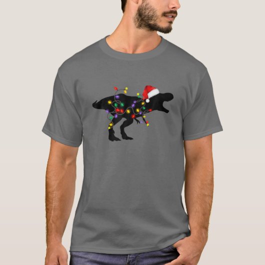 Dinosaur-kerstpyjama familie T Rex-mas Light T-shirt (Voorkant)