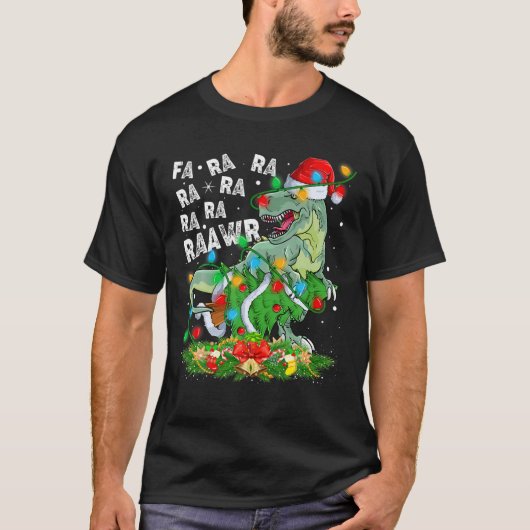 Dinosaur-kerstverlichting Fa Ra Ra Raawr-boom T-shirt (Voorkant)
