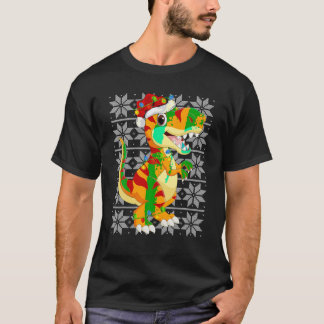 Dinosaur Kerstverlichting Rendier Santa Hoed Lelij T-shirt