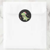 Dinosaur kerstwinter T-Rex Dino Classic Ronde Sticker (Tas)