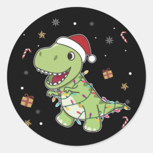 Dinosaur kerstwinter T-Rex Dino Classic Ronde Sticker