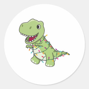 Dinosaur Kerstwinter T-Rex Dino Ronde Sticker
