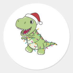 Dinosaur Kerstwinter T-Rex Dino Ronde Sticker