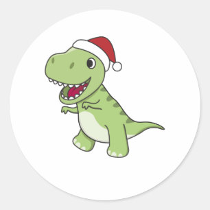 Dinosaur Kerstwinter T-Rex Dino Ronde Sticker