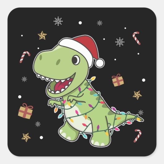 Dinosaur Kerstwinter T-Rex Dino Square S Vierkante Sticker (Voorkant)