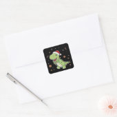 Dinosaur Kerstwinter T-Rex Dino Square S Vierkante Sticker (Envelop)
