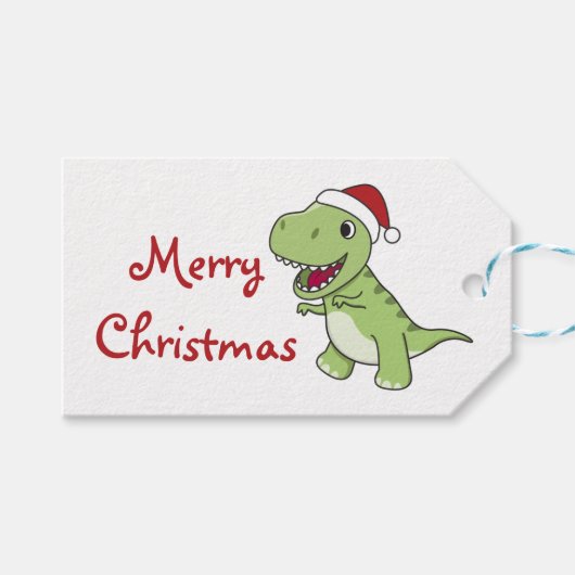 Dinosaur Kerstwinter T-Rex Dino Trucker Cadeaulabel (Voorkant (Horizontaal))