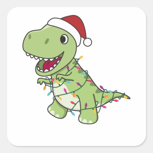 Dinosaur Kerstwinter T-Rex Dino Vierkante Sticker (Voorkant)