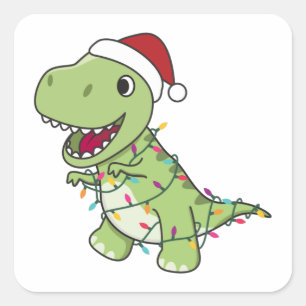 Dinosaur Kerstwinter T-Rex Dino Vierkante Sticker