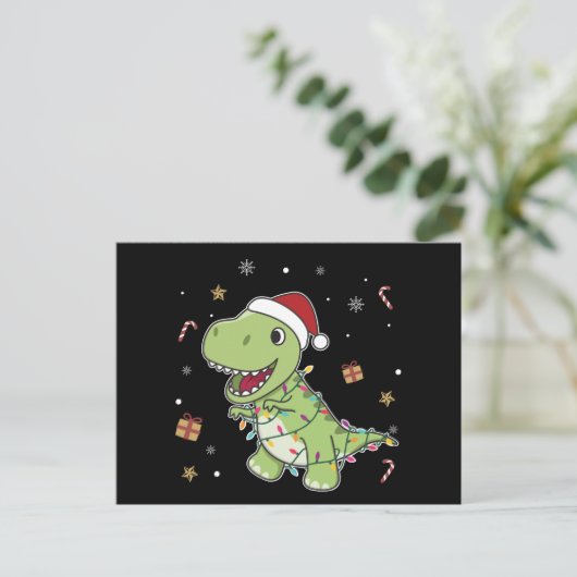 Dinosaur kerstwinter winter T-Rex Briefkaart (Staand voorkant)