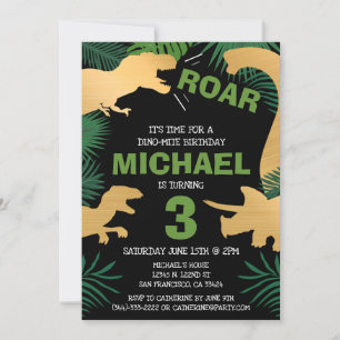 Dinosaur Kids Birthday Dino Gold Trex Boy Kaart