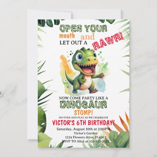 Dinosaur Kids Birthday Dino Trex Boy Kaart (Voorkant)