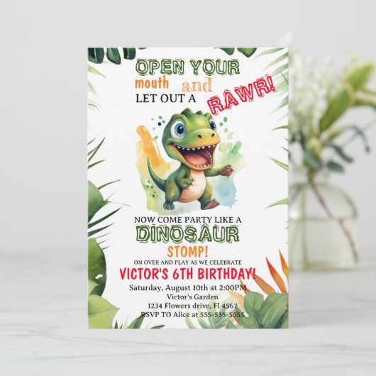 Dinosaur Kids Birthday Dino Trex Boy Kaart (Staand voorkant)