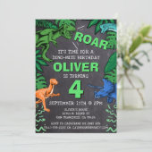 Dinosaur Kids Birthday Dino Trex Chalkboard Boy Kaart (Staand voorkant)