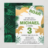 Dinosaur Kids Birthday Gold Dinos Trex Boy Kaart (Voorkant / Achterkant)