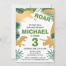 Dinosaur Kids Birthday Gold Dinos Trex Boy