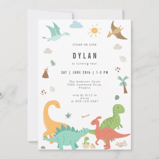 Dinosaur Kids Birthday Party Invitation Kaart (Voorkant)