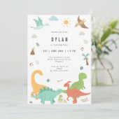 Dinosaur Kids Birthday Party Invitation Kaart (Staand voorkant)