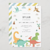 Dinosaur Kids Birthday Party Invitation Kaart (Voorkant / Achterkant)