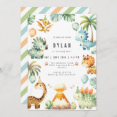 Dinosaur Kids Birthday Party Invitation Kaart (Voorkant / Achterkant)