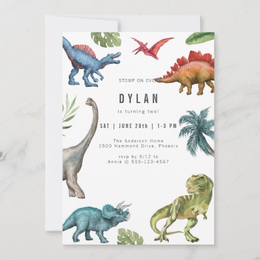 Dinosaur Kids Birthday Party Invitation Kaart (Voorkant)