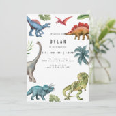 Dinosaur Kids Birthday Party Invitation Kaart (Staand voorkant)