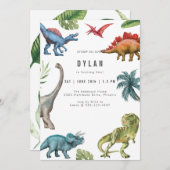 Dinosaur Kids Birthday Party Invitation Kaart (Voorkant / Achterkant)