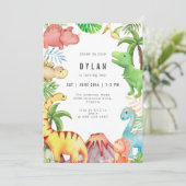 Dinosaur KIds Birthday Party Invitation Kaart (Staand voorkant)
