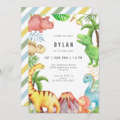 Dinosaur KIds Birthday Party Invitation Kaart (Voorkant / Achterkant)