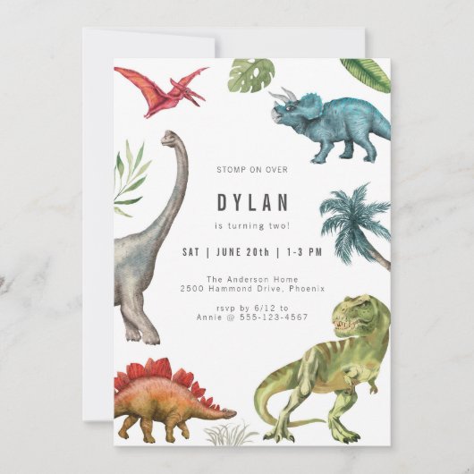 Dinosaur Kids Birthday Party Invitation Kaart (Voorkant)