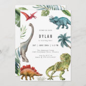 Dinosaur Kids Birthday Party Invitation Kaart (Voorkant / Achterkant)