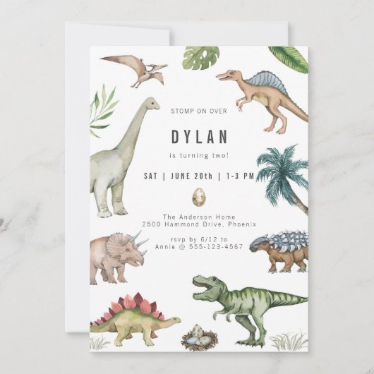 Dinosaur Kids Birthday Party Invitation Kaart (Voorkant)