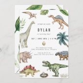 Dinosaur Kids Birthday Party Invitation Kaart (Voorkant / Achterkant)