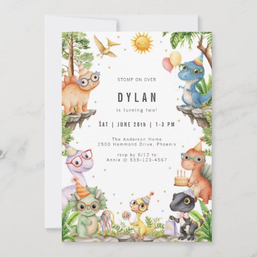 Dinosaur Kids Birthday Party Invitation Kaart (Voorkant)