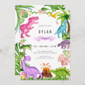 Dinosaur Kids Birthday Party Invitation Kaart (Voorkant / Achterkant)