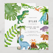 Dinosaur Kids Birthday Party Invitation Kaart (Voorkant / Achterkant)